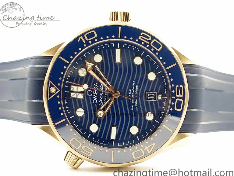 0411 2018 Seamaster Diver 300M RG Blue Ceramic VSF 1:1 Best Edition Blue Dial on Blue Rubber Strap A WeatherProof 7914